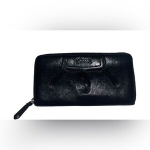 Y2K Coach Leather Pleated Zip Round Long Wallet
